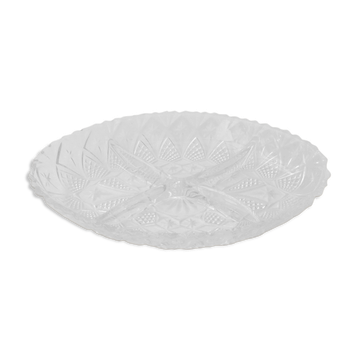 Sculpted oval glass plate with 4 compartments