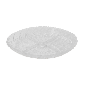 Sculpted oval glass plate with 4 compartments