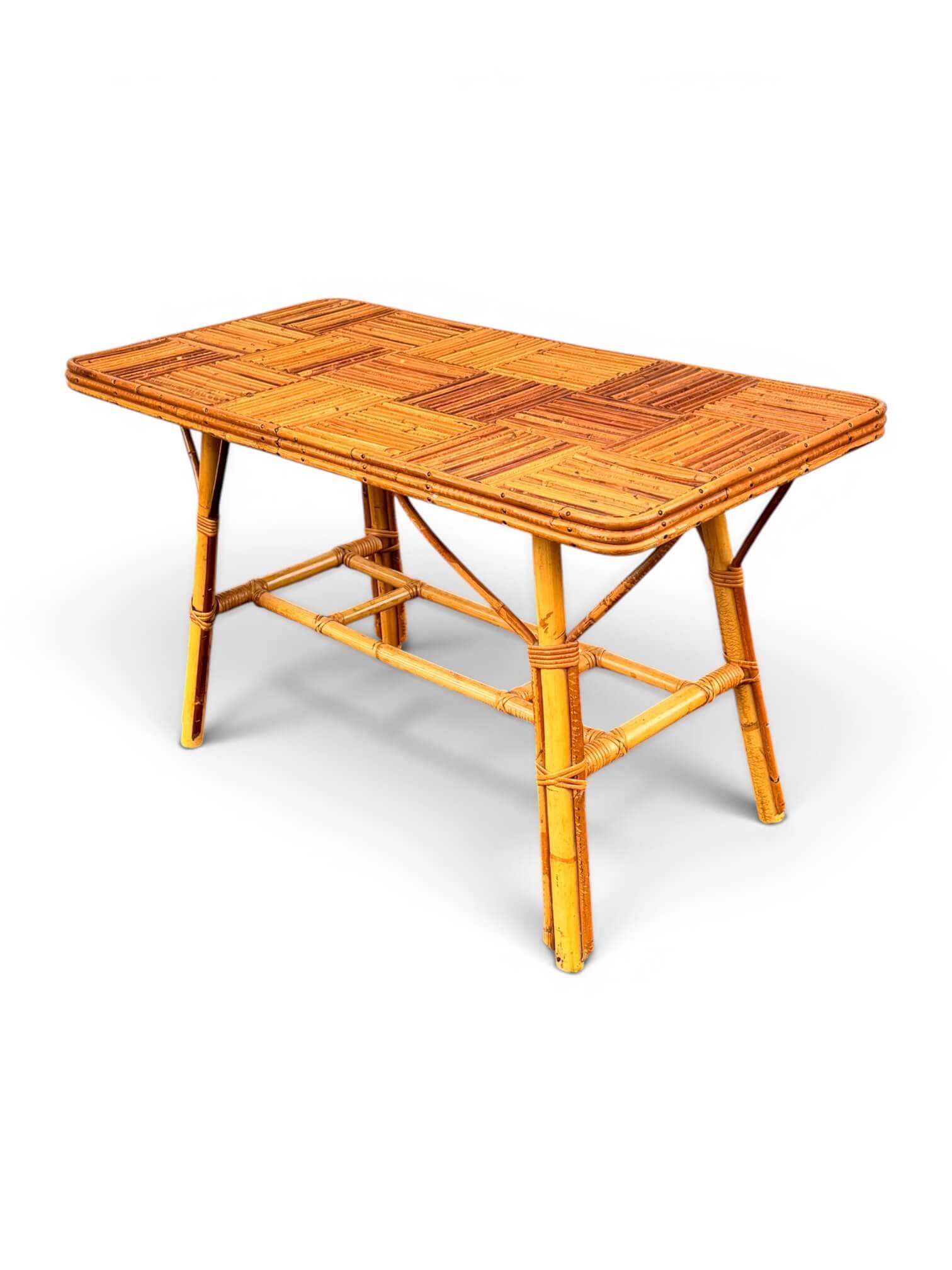 Vintage Audoux Minnet rattan and bamboo coffee table