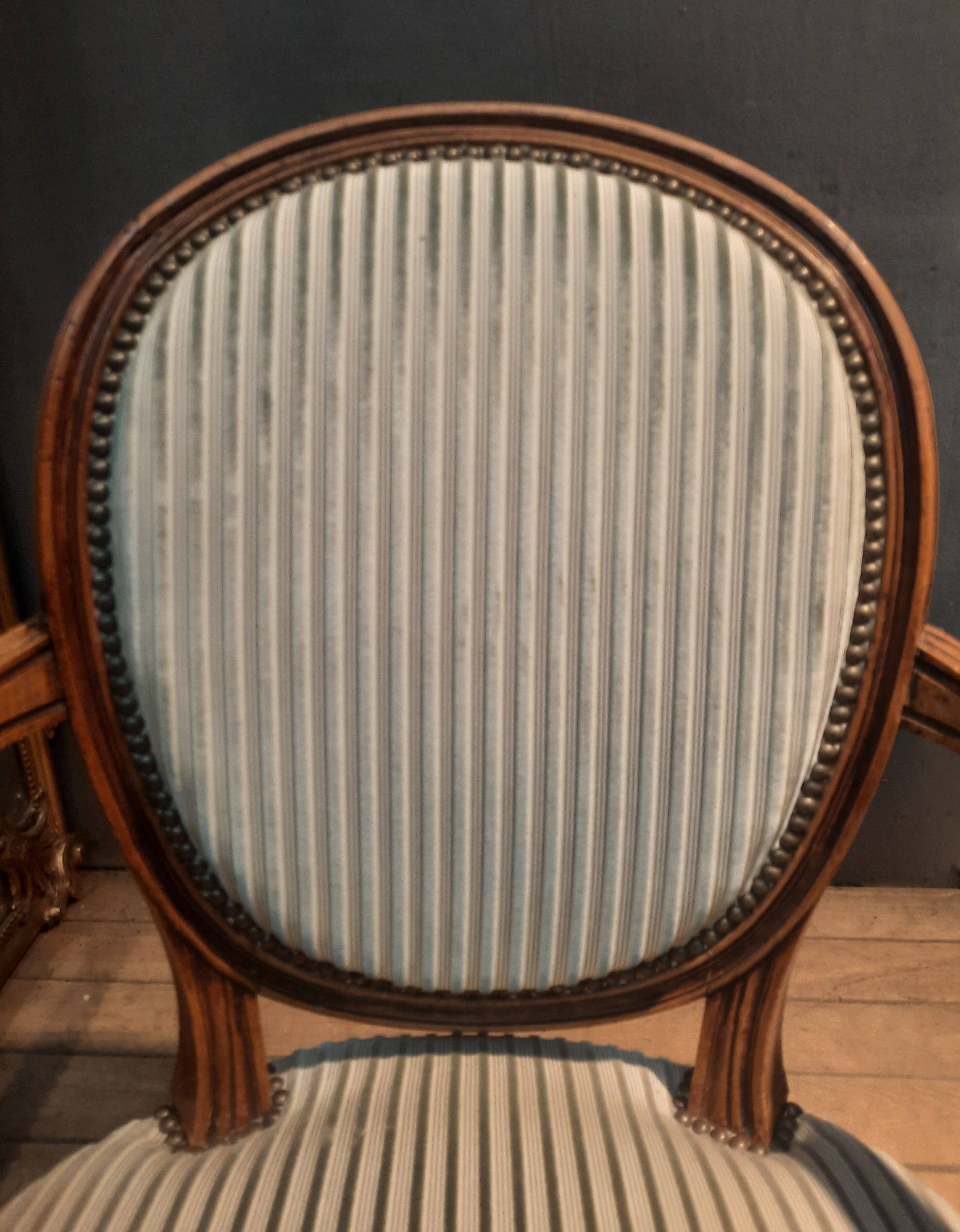 Pair of Louis XVI style medallion armchairs x
