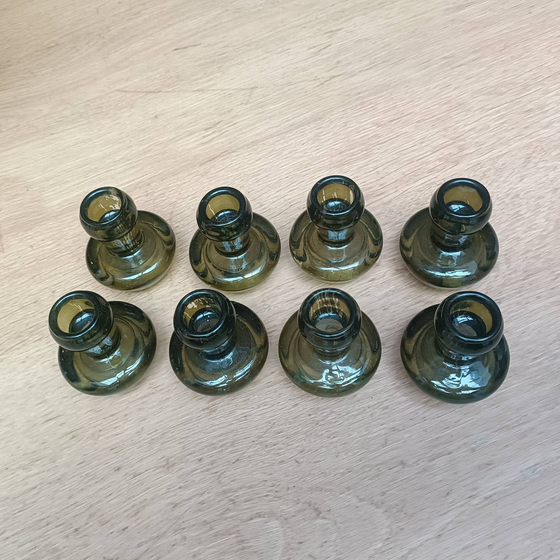 Bottle green glass candle holders