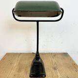 Lampe de Banque Vintage en Émail Vert de BUR, 1930s