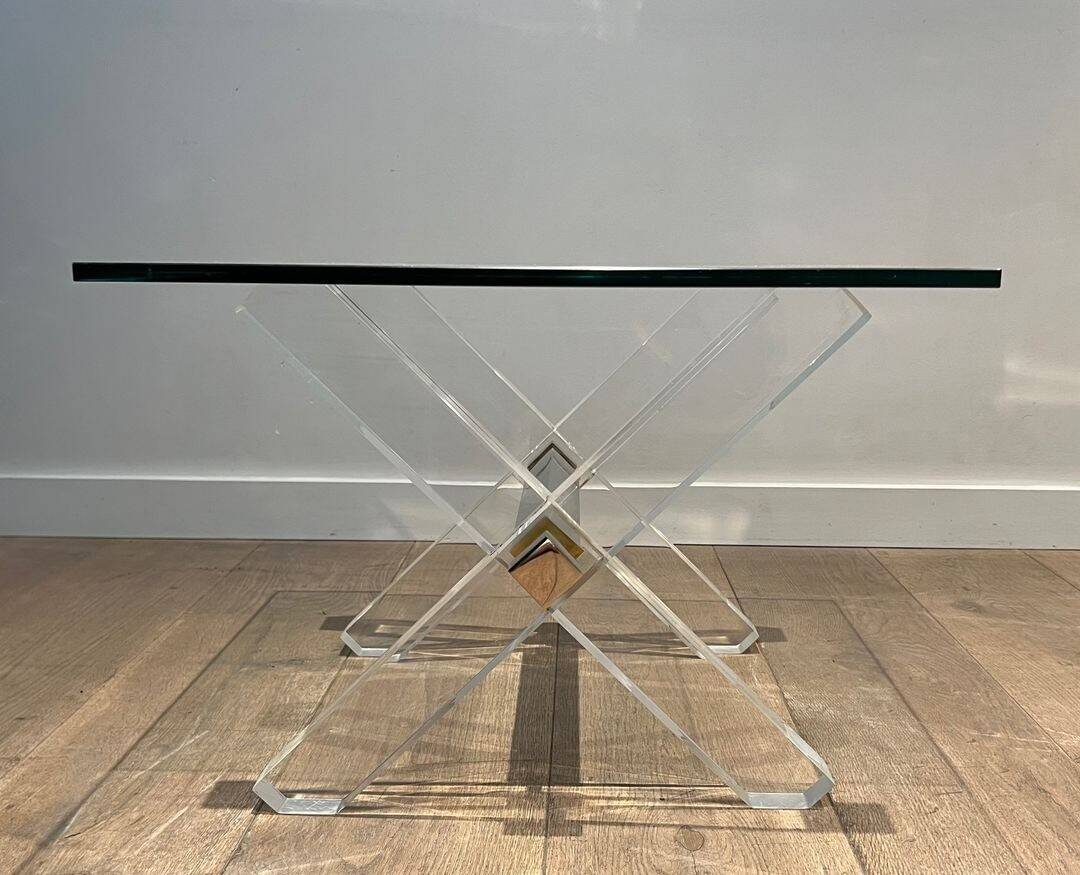 Pair of Plexiglass and Chrome Side Tables with X-shaped Legs, Work