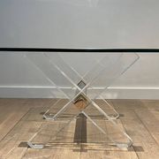 Paire de Bouts de Canapé en Plexiglass et Chrome à Piètement en X, Travail