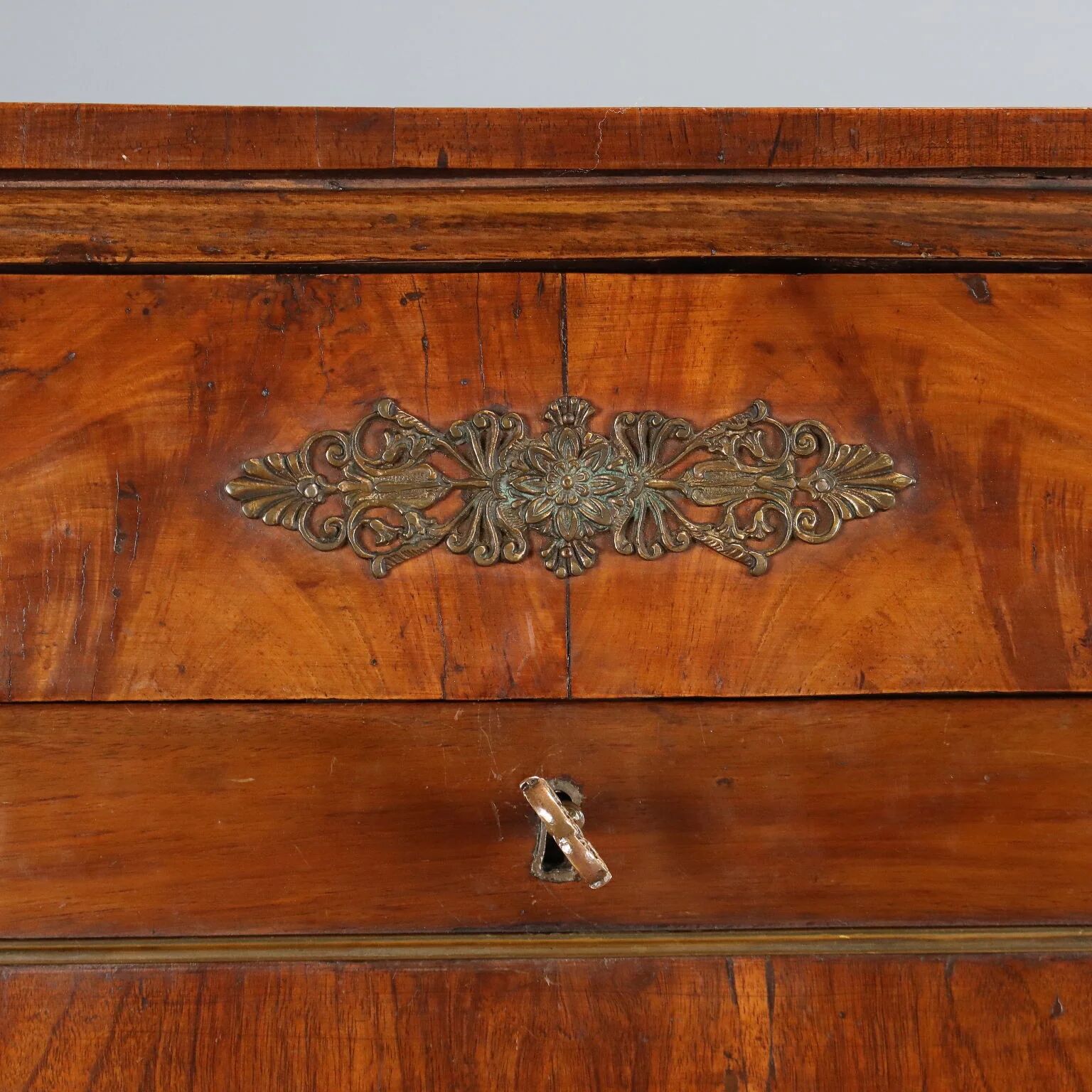Ancient Empire secretary in walnut and bronze, Italy, 19th century