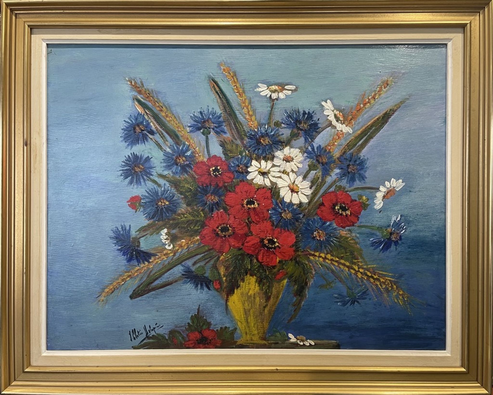 Still life with bouquet of flowers - Oil on signature panel to identify. XXth