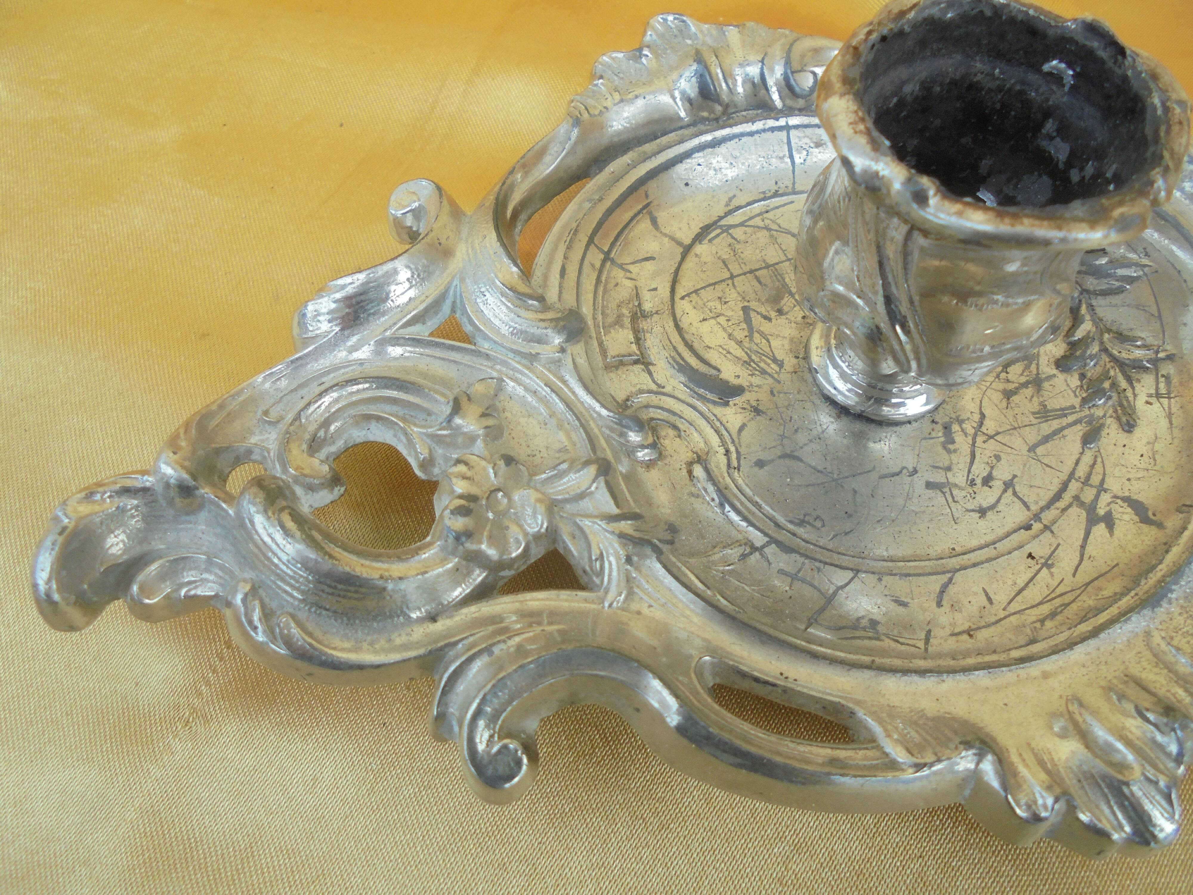 Bronze hand candle holder silver Louis XV style