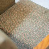 Pair of vintage armchairs in oak and embossed fabric, with old republished certificate of authenticity