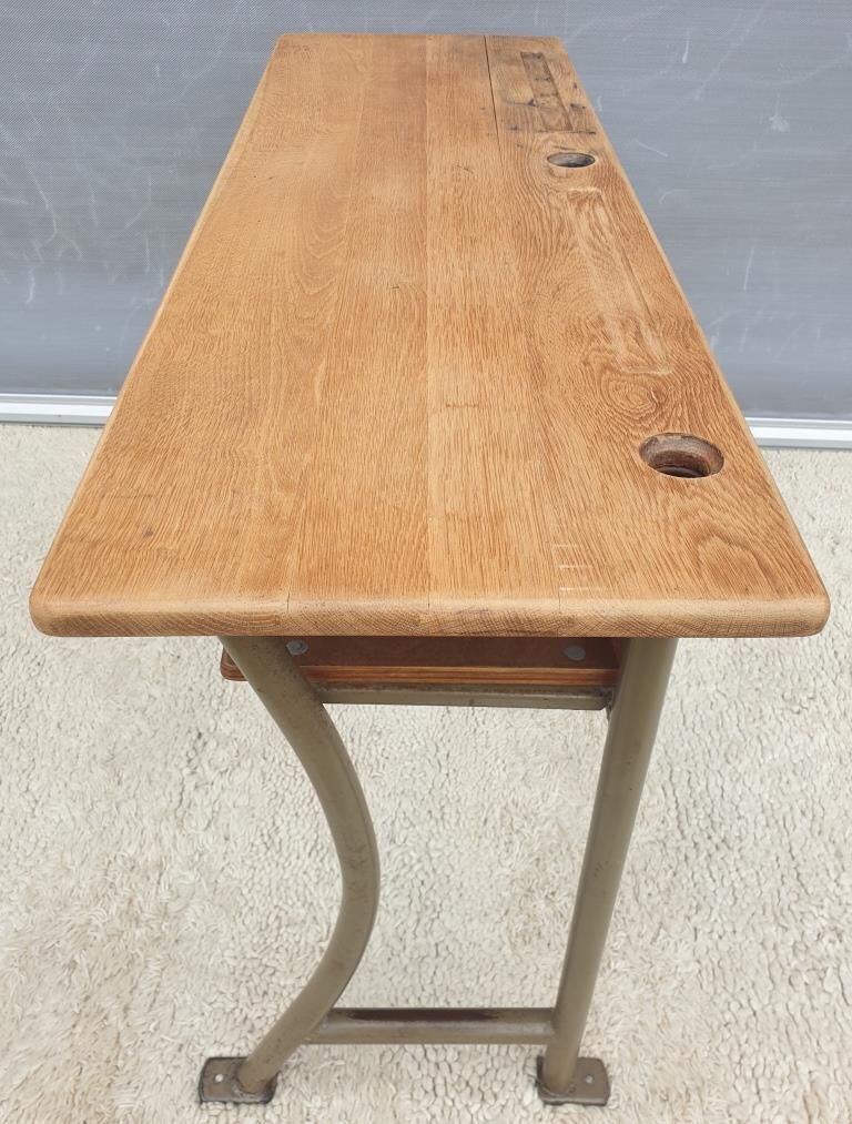 Double desk of schoolboy wood metal vintage curved base