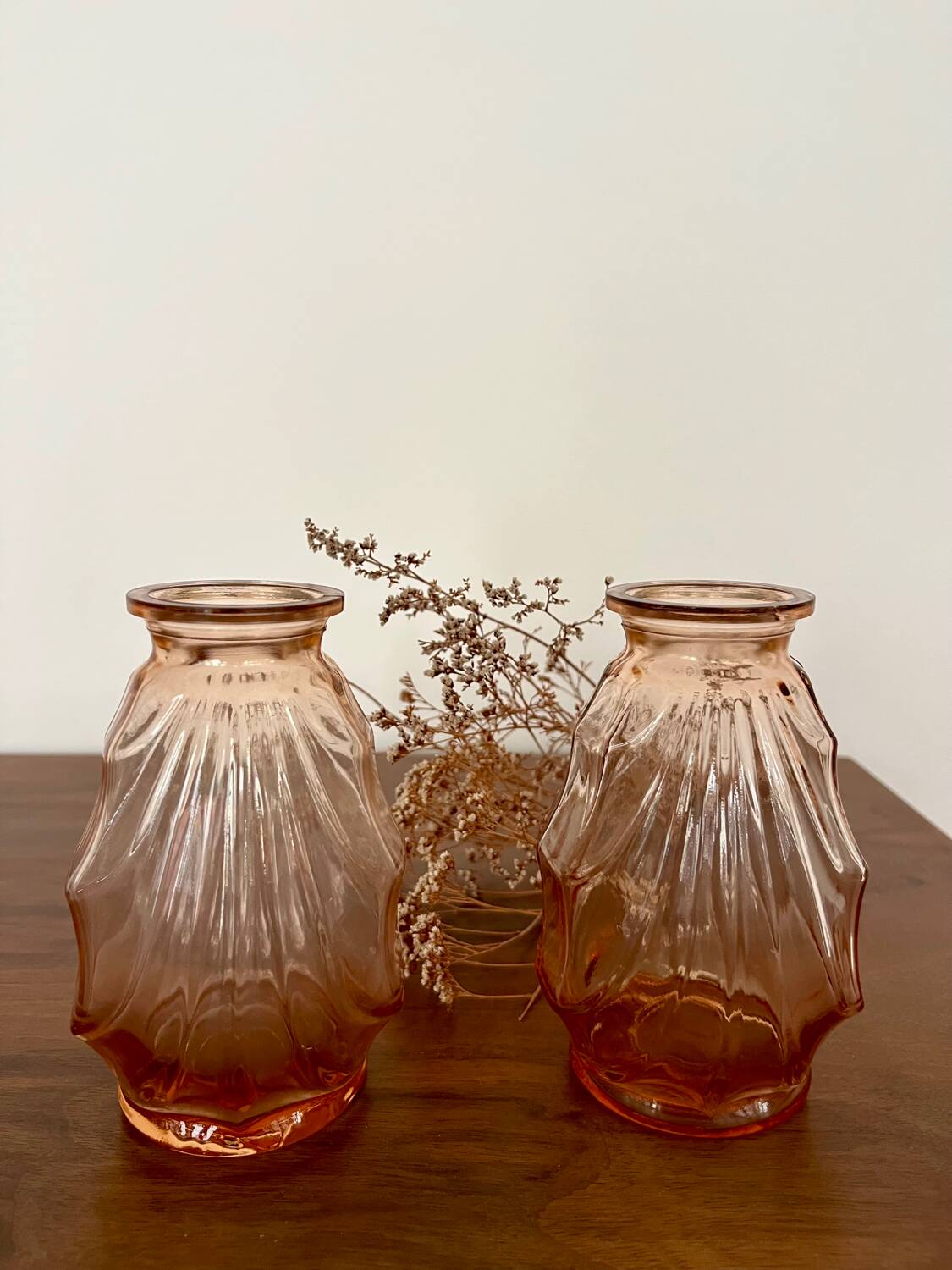 Pair of small pink glass Art Deco vases