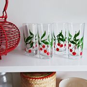 Set of 4 water glasses or orangeade, cherry pattern