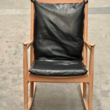 Scandinavian wooden and leather rocking chair