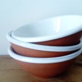 set of 3 terracotta cups or bowls with white enamel interior