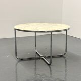 Vintage round marble dining table with tubular frame base