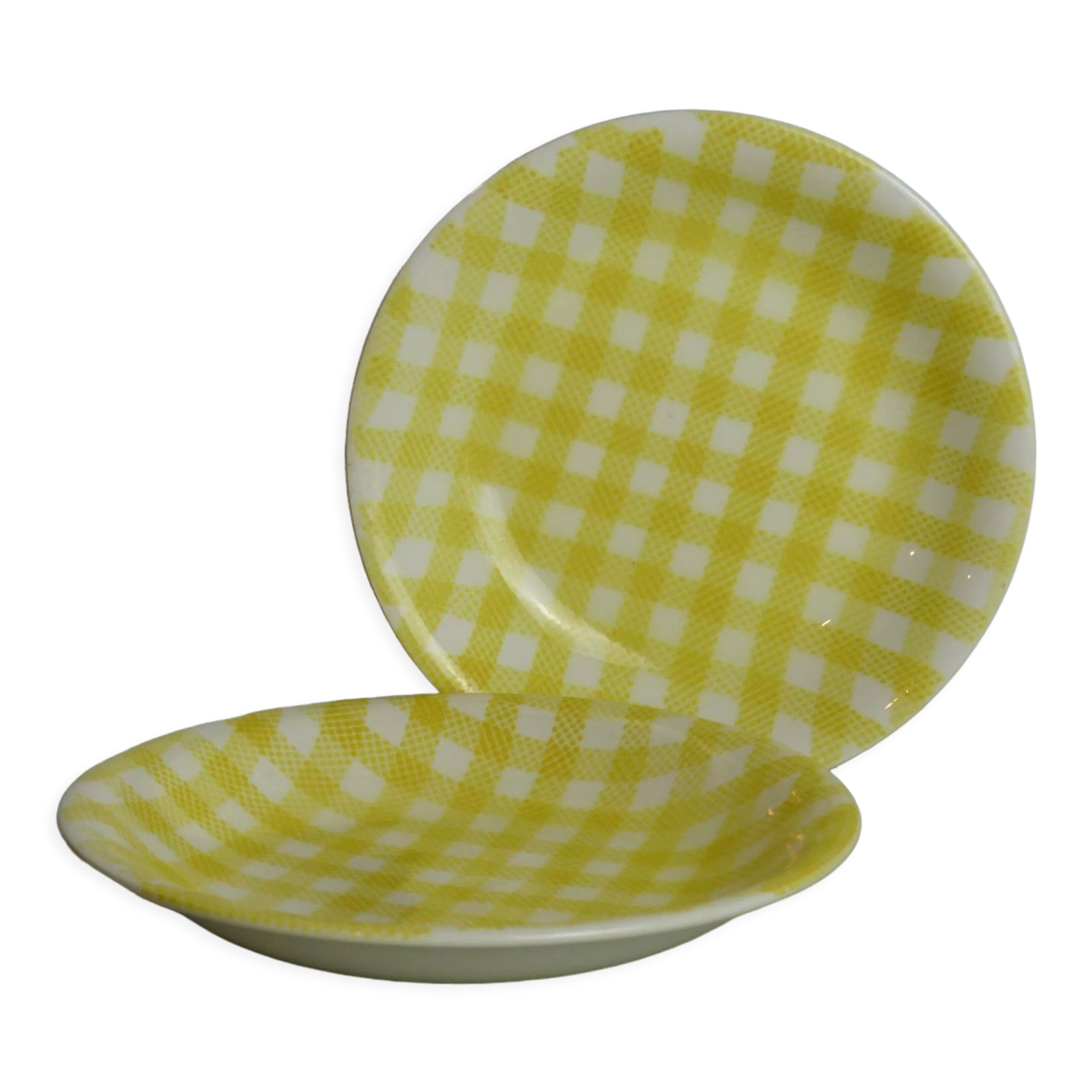 Set of two yellow and white Salins gingham plates