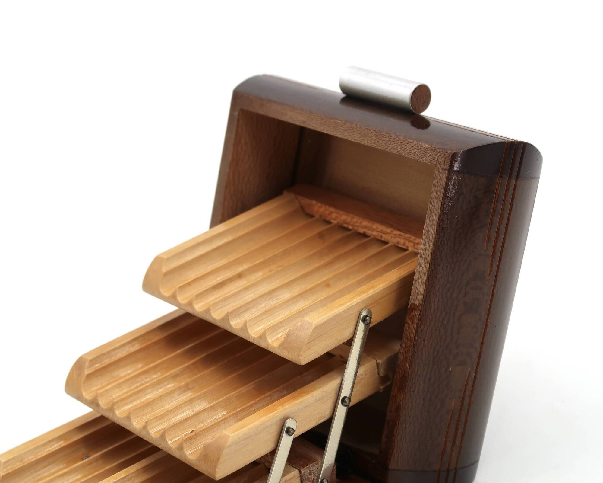 Boîte à cigarettes Art Deco en bois façon escalier
