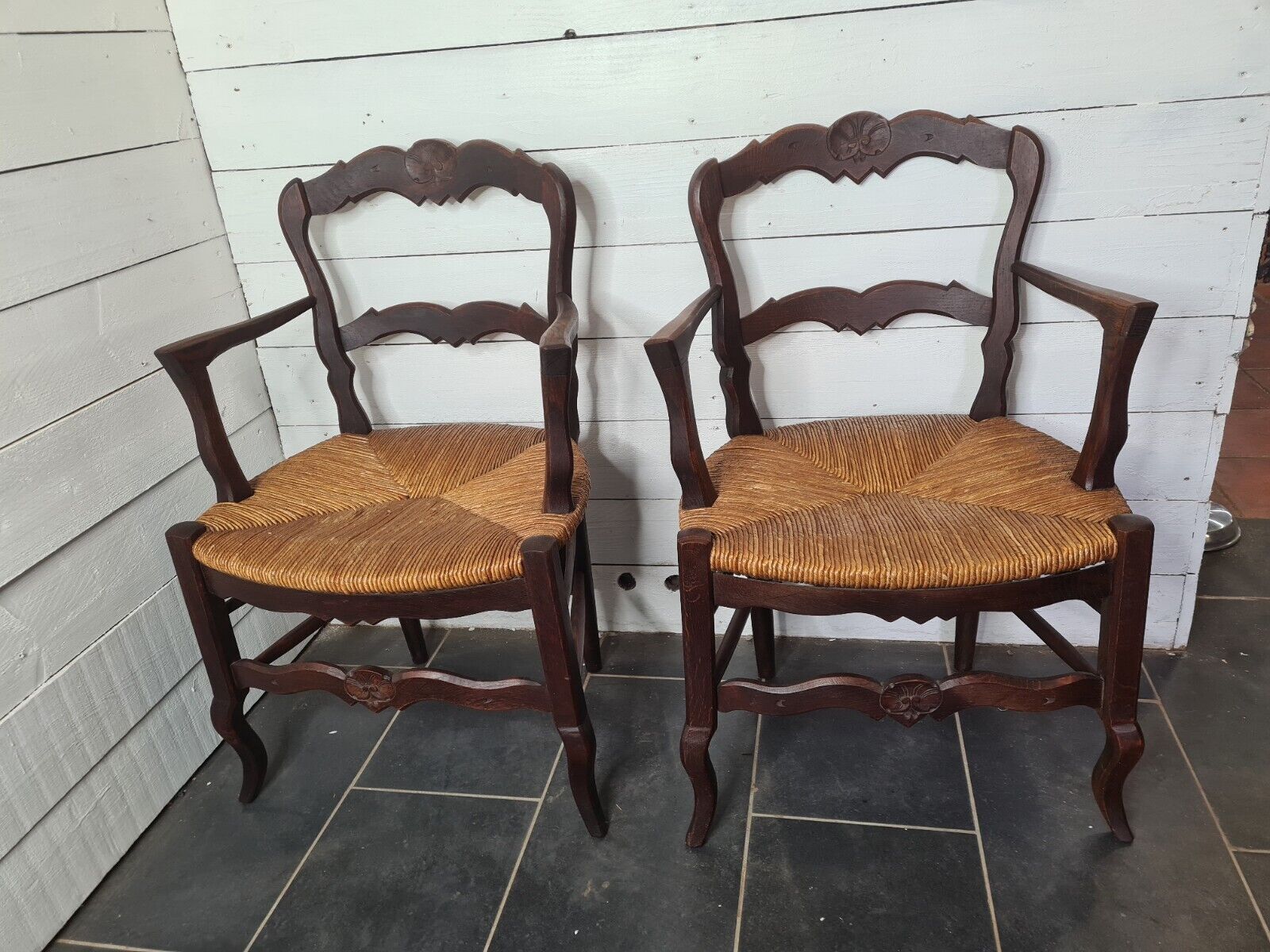 LOUIS XV style oak armchairs