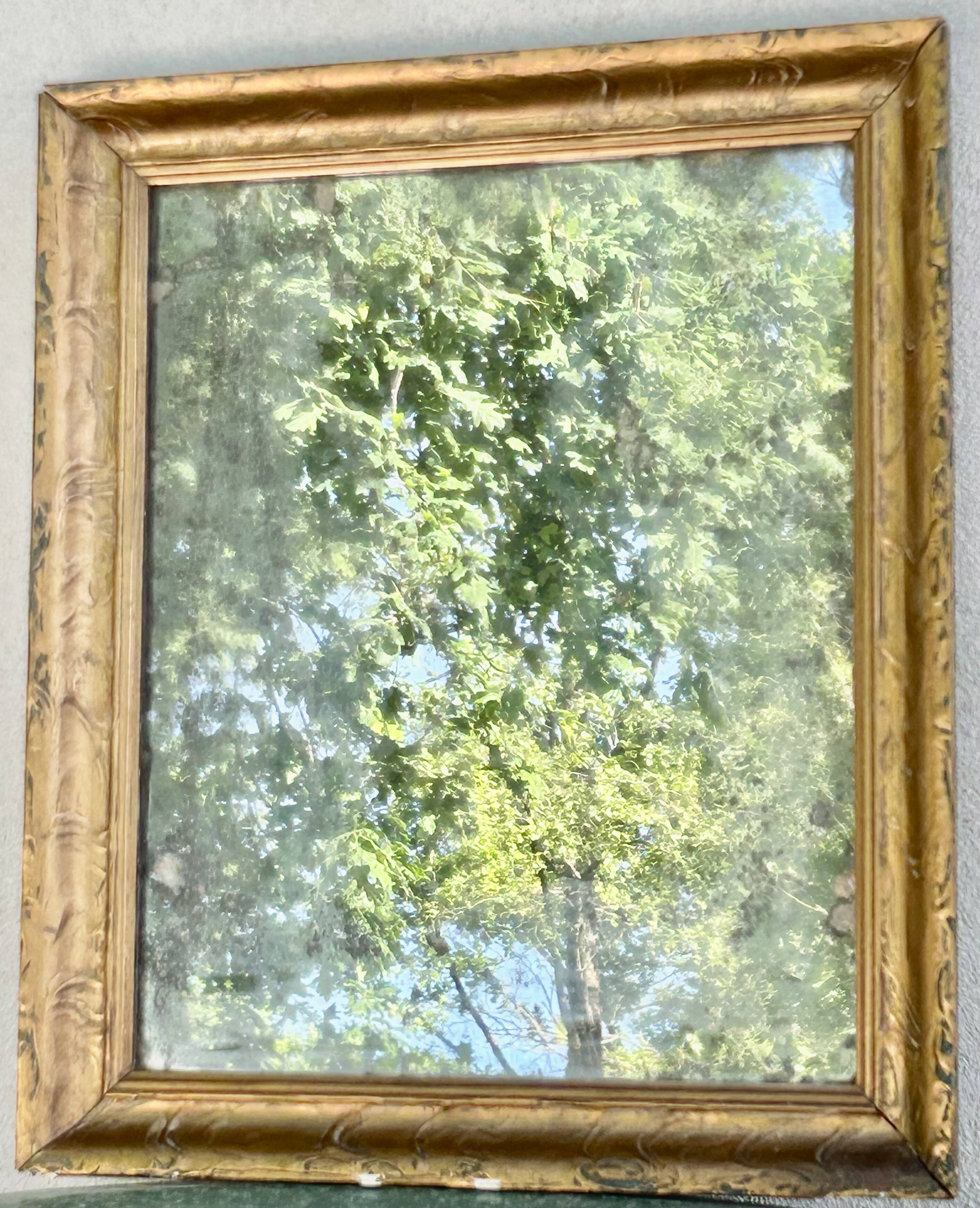 antique moulded wood and gilded stucco mirror - de-mercurised mirror sold in the e