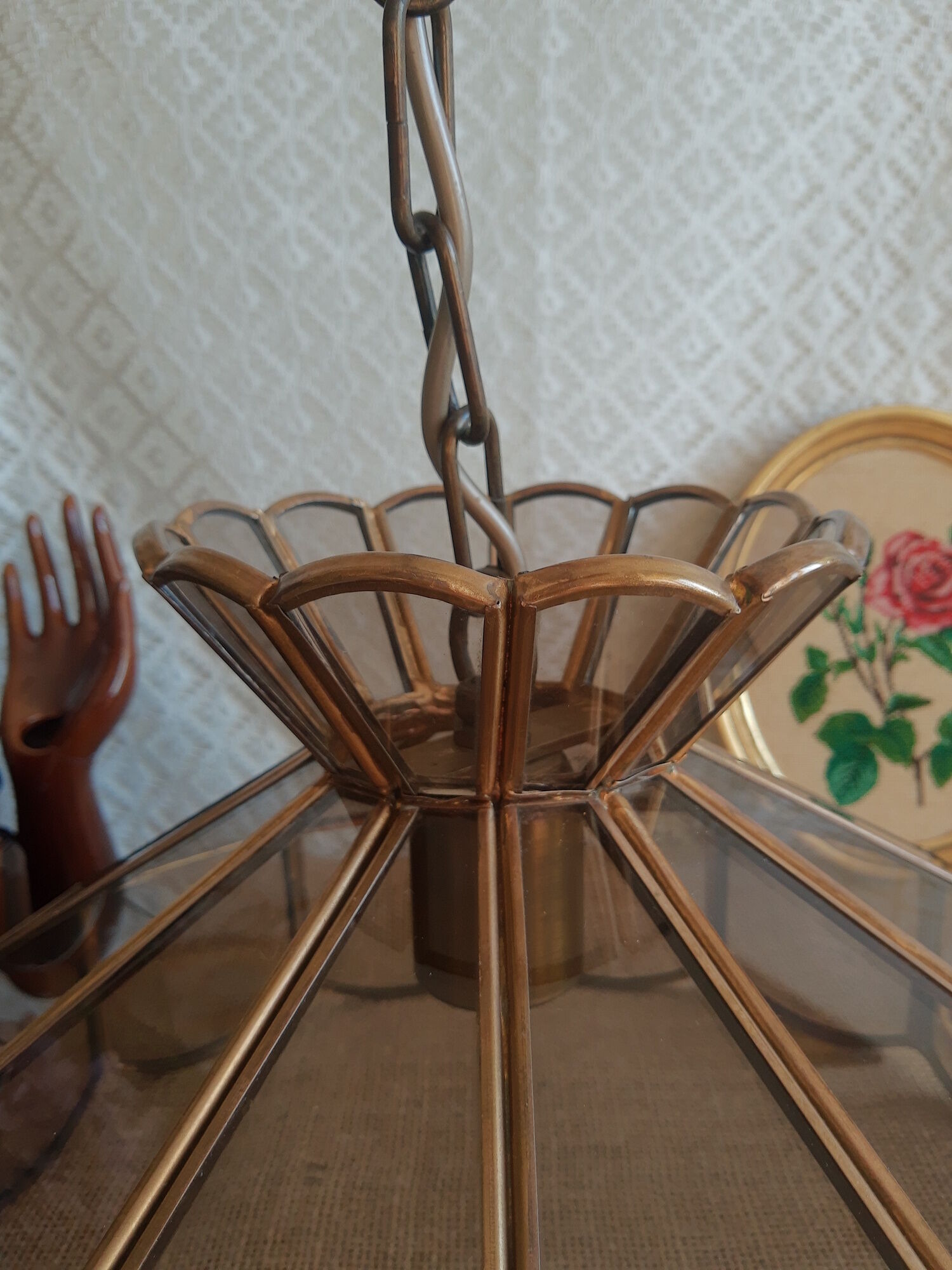 Brass suspension and smoked glass - vintage