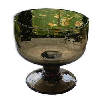 Coupe à fruits en verre soufflé brun la rochère France vintage