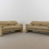 Set (2) Cassina Maralunga Sofas in beige Bouchlé-Fabrics by Vico Magistrett