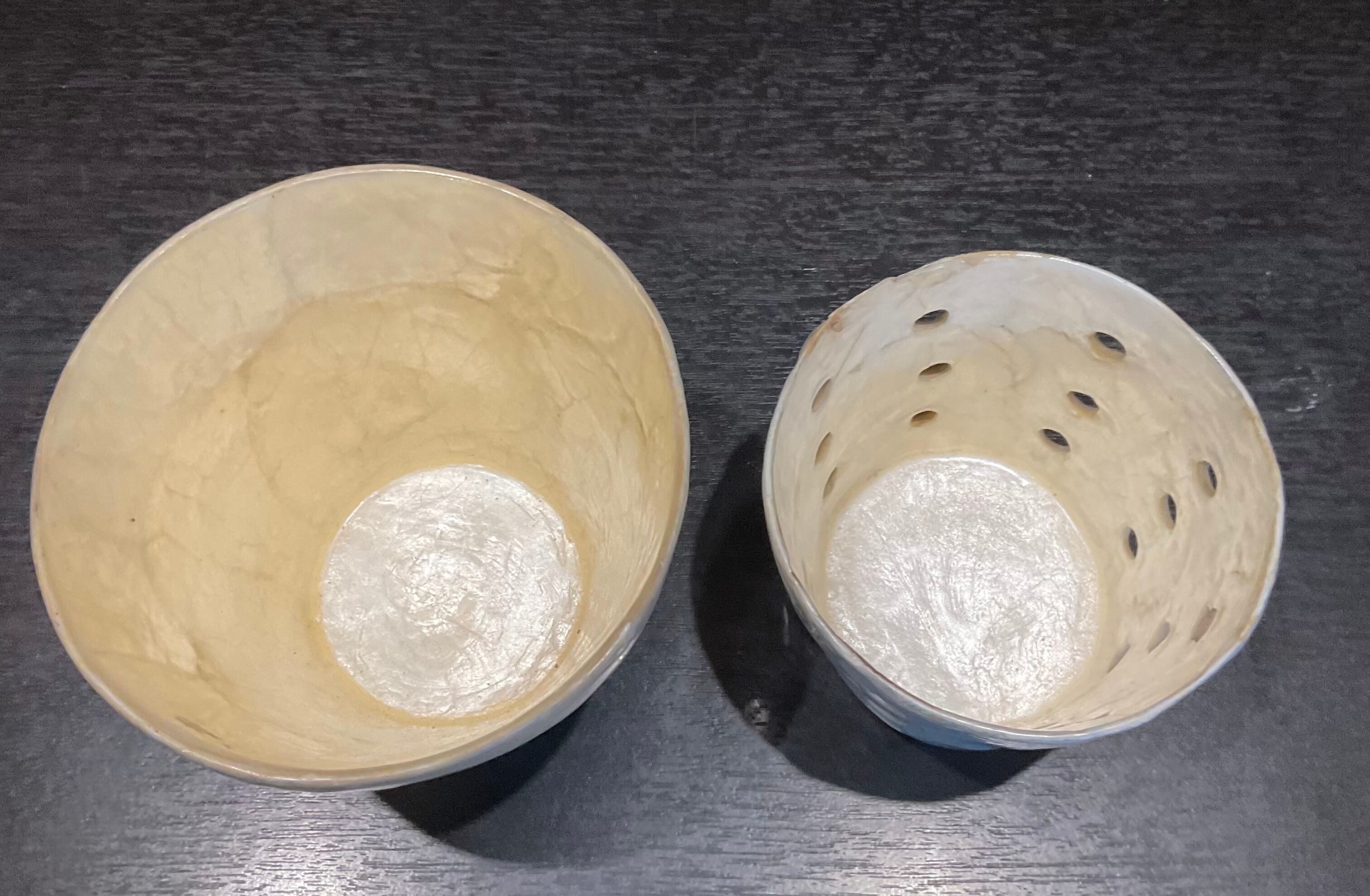 Duo Of 2 vintage mother-of-pearl pot covers