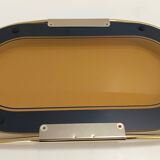 Plateau ovale en plaqué or 24 carats et miroir rose bronzé par Umberto Mascagni