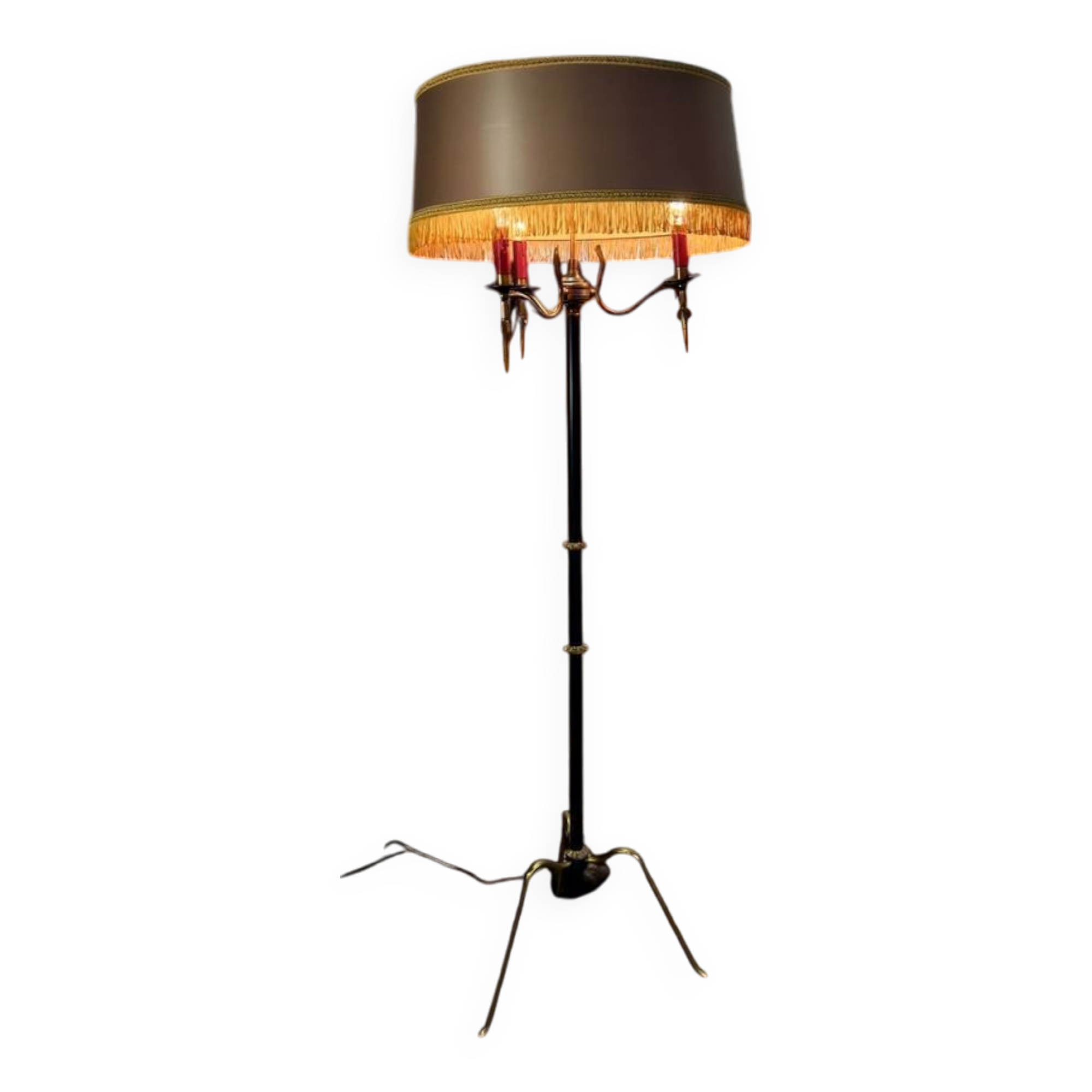 Vintage "gold" floor lamp with fringes b 55 h 160