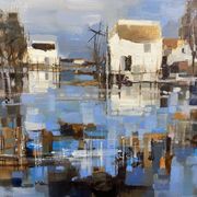 Large oil painting on canvas Camargue landscape Roger QUINTAINE 1921-2005