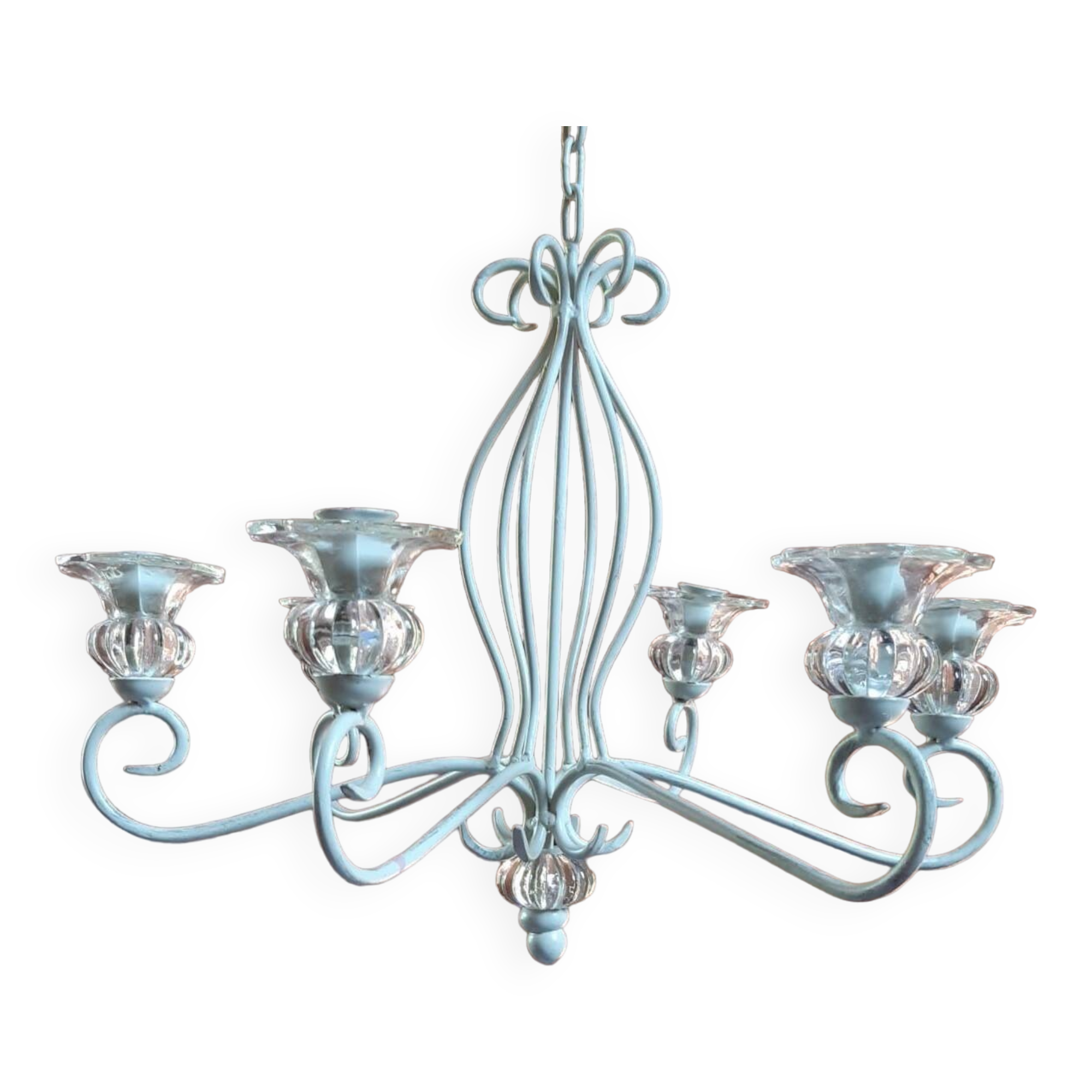 Wrought iron and glass candle chandelier