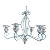 Lustre à bougies en fer forgé et verre