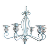 Lustre à bougies en fer forgé et verre