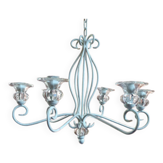 Wrought iron and glass candle chandelier