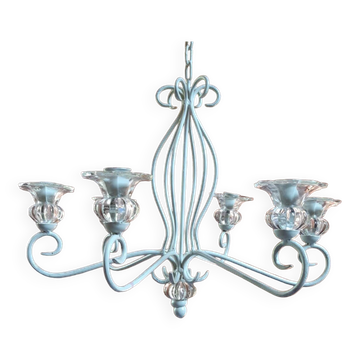 Lustre à bougies en fer forgé et verre