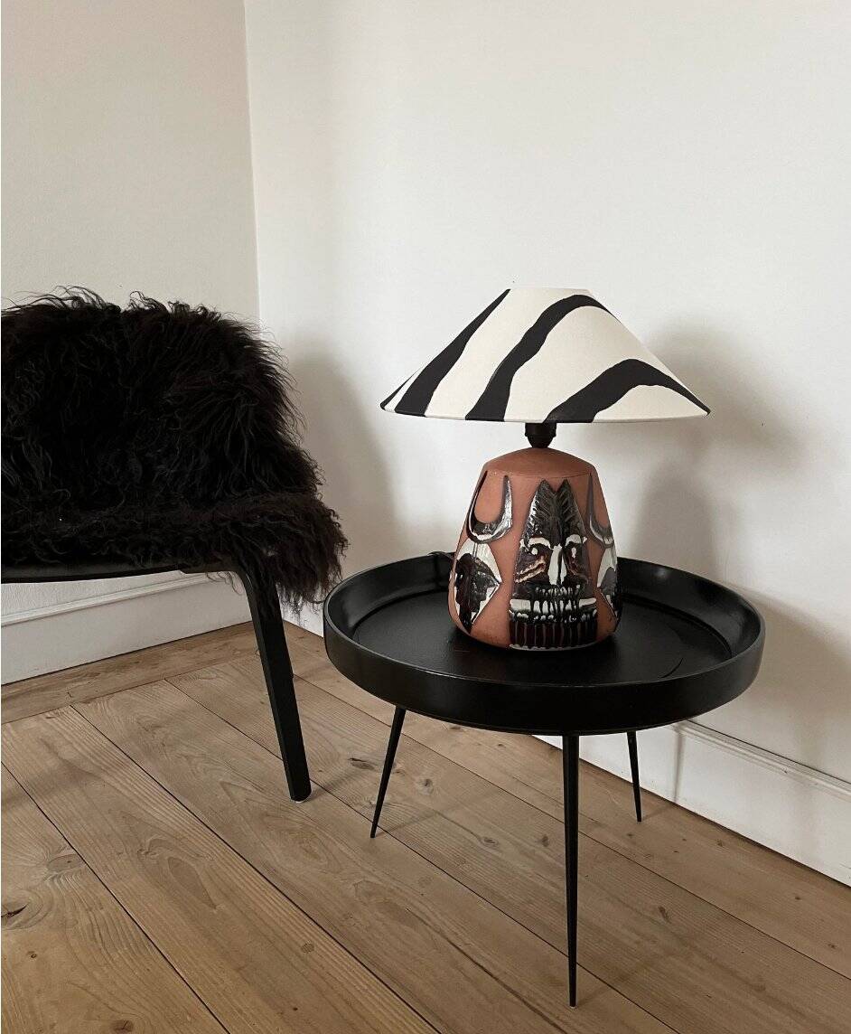 Graphic glazed ceramic table lamp by Elsie Borelius, Sweden, 1960s