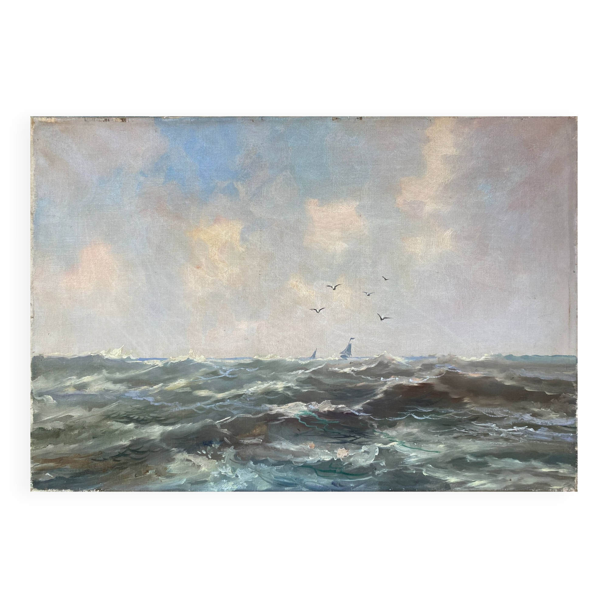 HST Marine painting "Sailboats on rough seas" circa 1900
