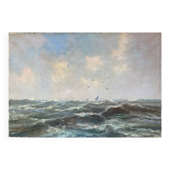 HST Marine painting "Sailboats on rough seas" circa 1900