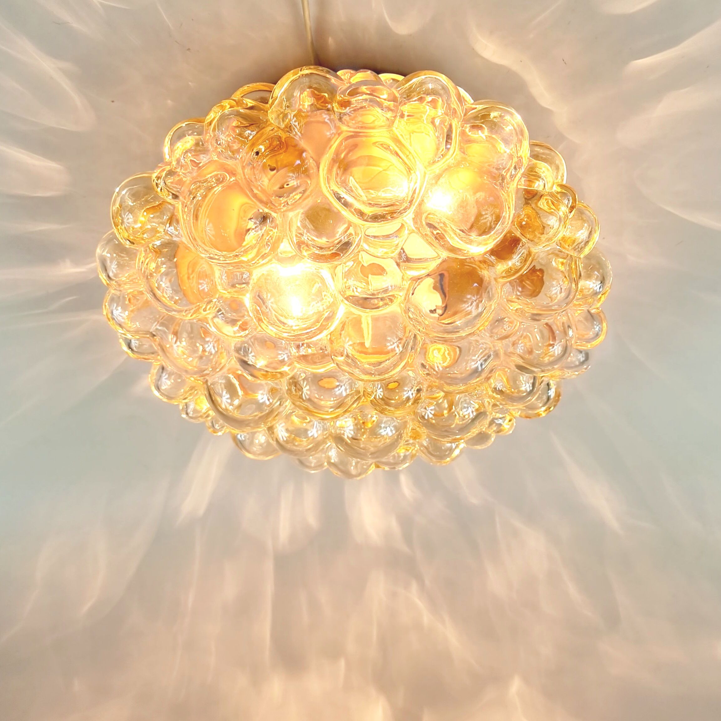 Amber bubble glass flush mount by helena tynell for limburg, germany, 1970s