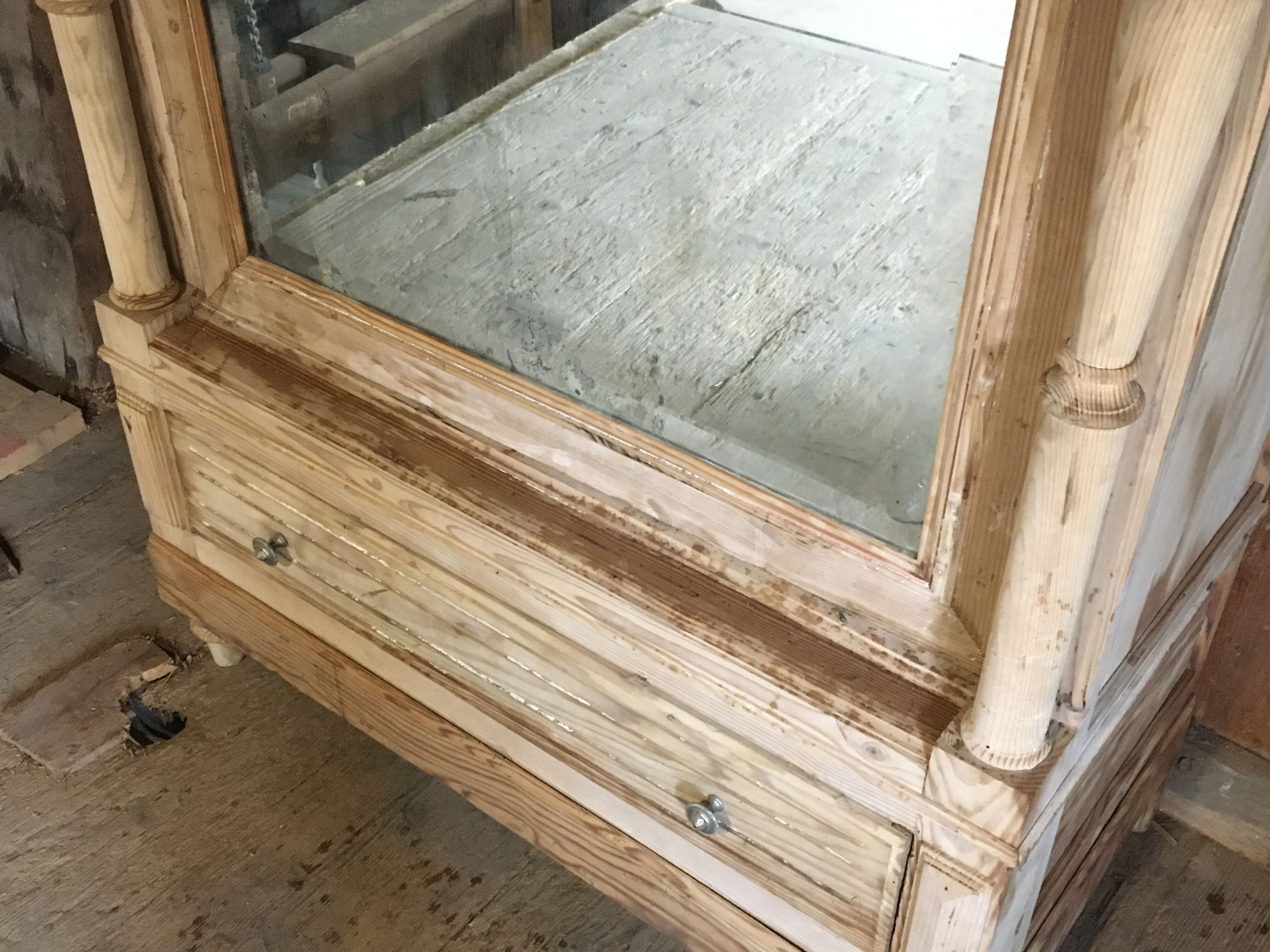 Pine wardrobe with mirror 1900s