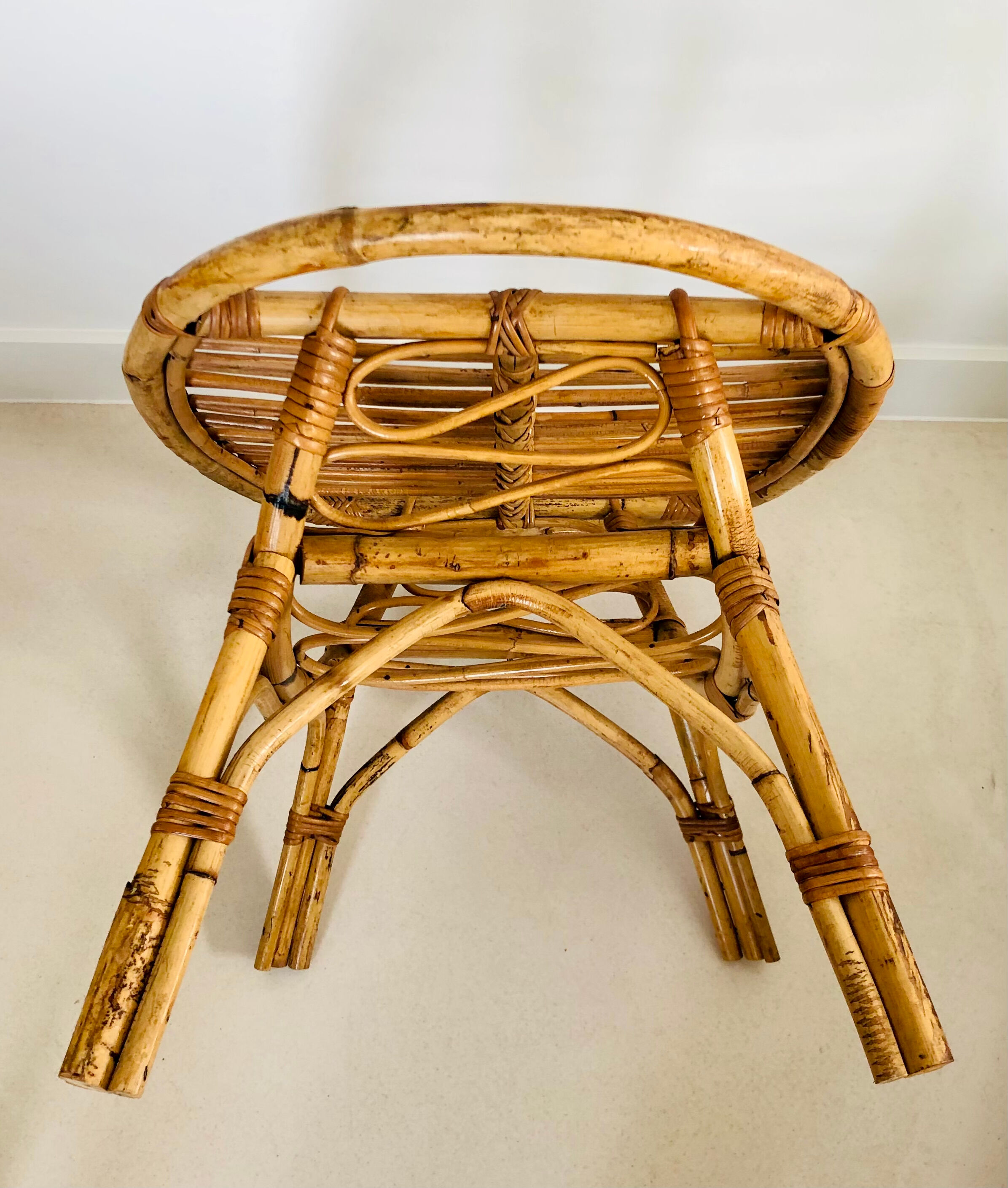 Oval rattan coffee table, Italy 50s