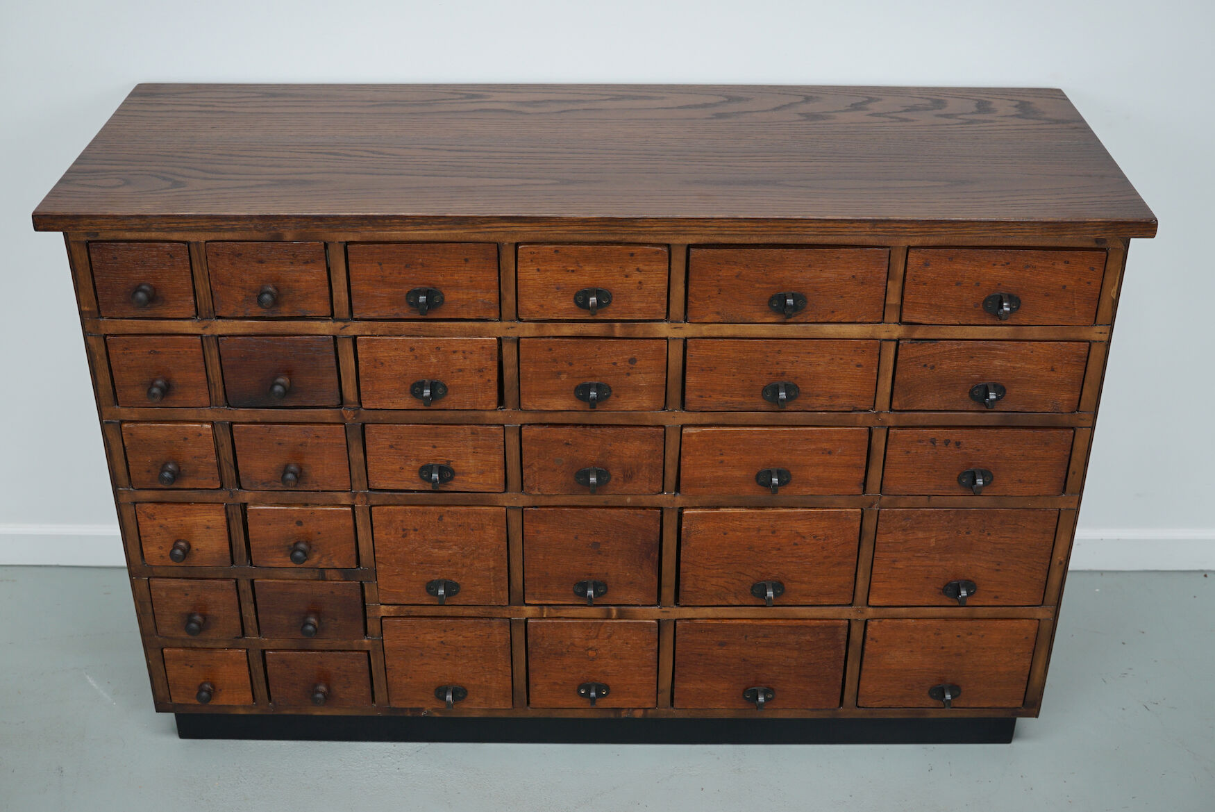 Vintage dutch oak jewelers / watchmakers cabinet, circa 1930