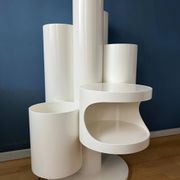 White floor lamp "Close Encounter" and plant stand by Kerst Koopman