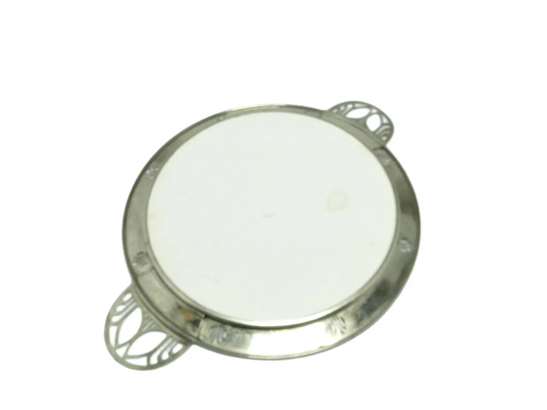 Art Nouveau tray, silver-plated brass, white porcelain, Austria, early 20th century