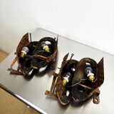 Pair of Brutalist wood & copper wall sconces, Italy, 1970s