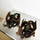Pair of Brutalist wood & copper wall sconces, Italy, 1970s