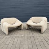 2x Artifort Groovy F598 Pierre Paulin, Pierre Frey: Chenille Igor (Sable)