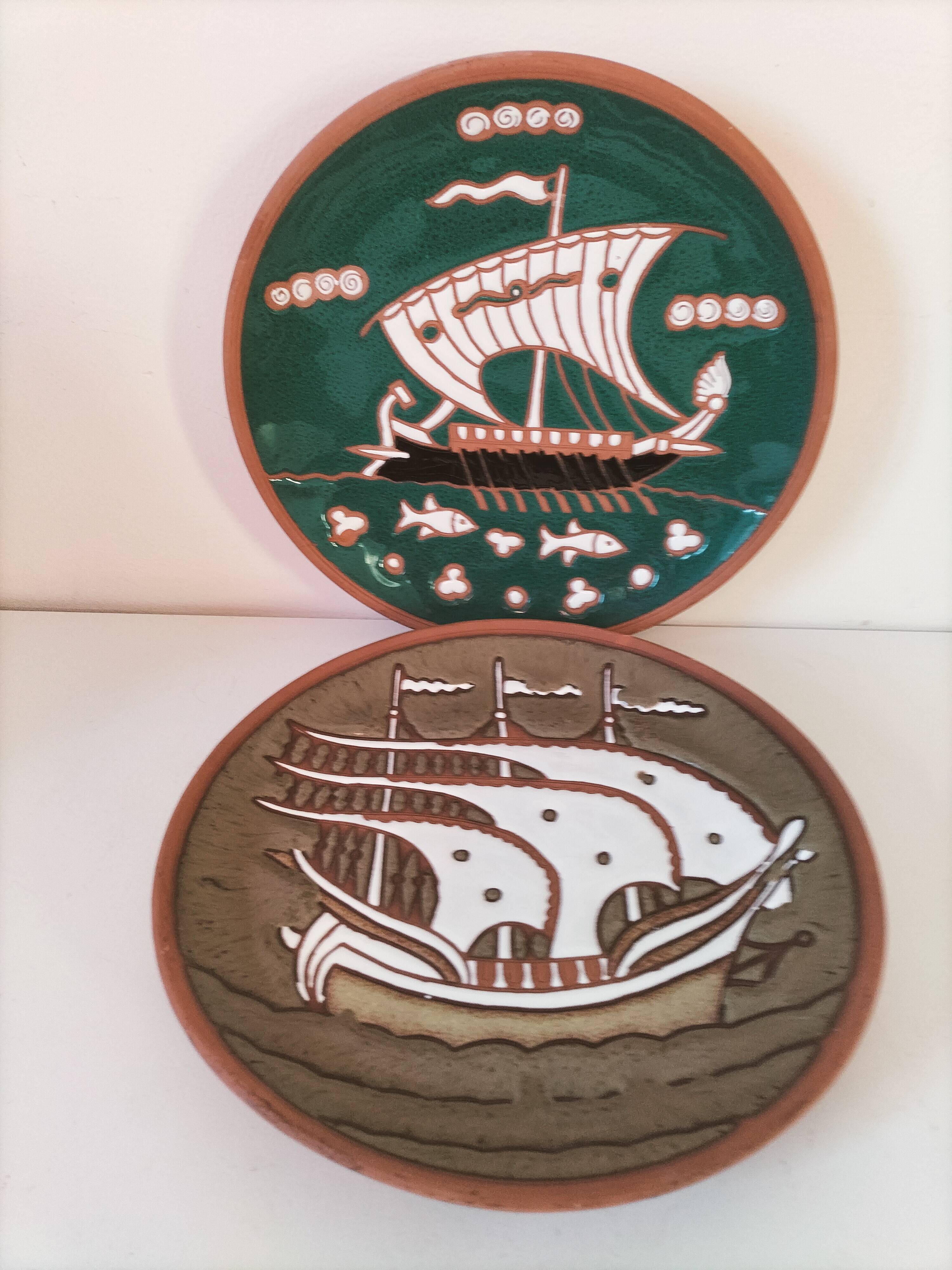 Duo plates Dakas Rhodes antique boats – handmade ceramics