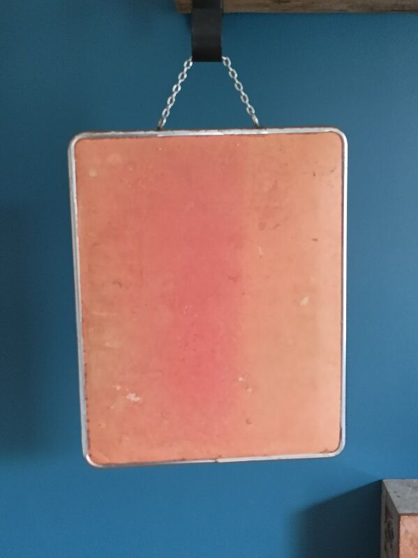 Barber mirror surround patinated chromed metal