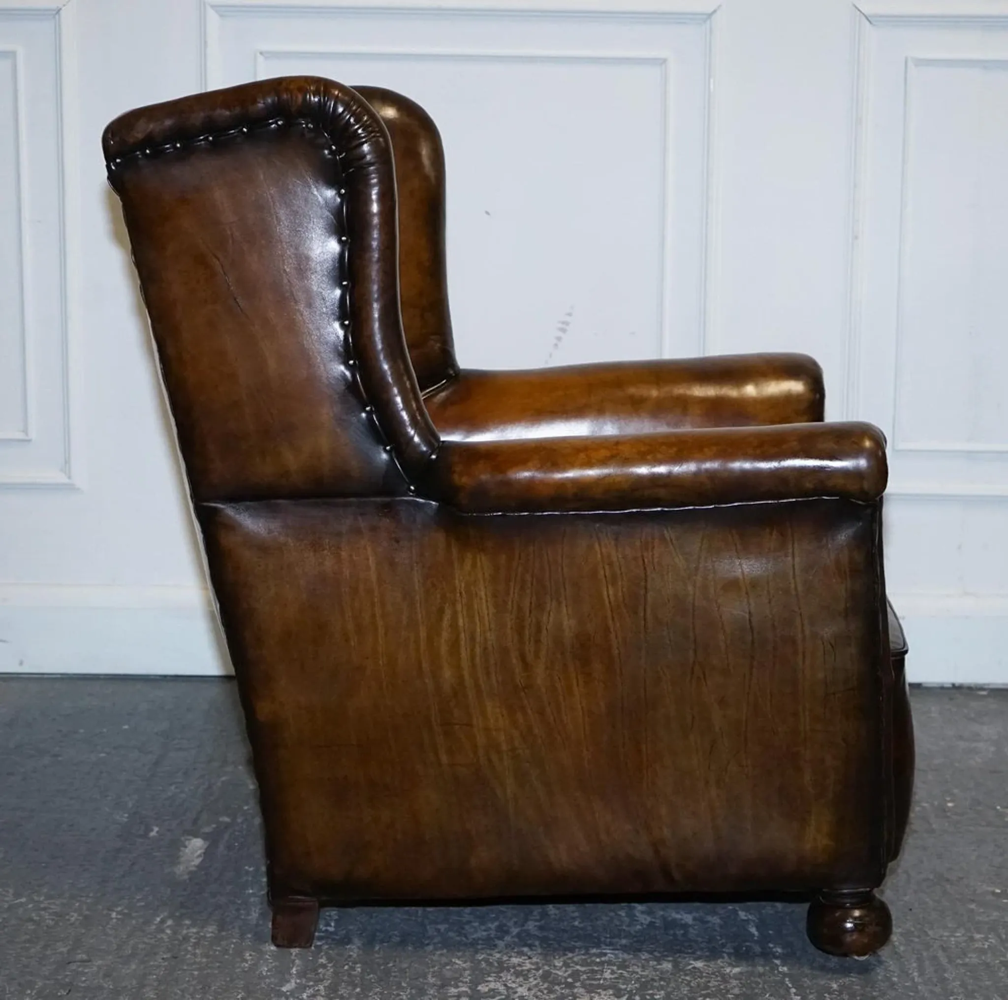 Victorian Hand-Dyed Brown Leather Reading Chair