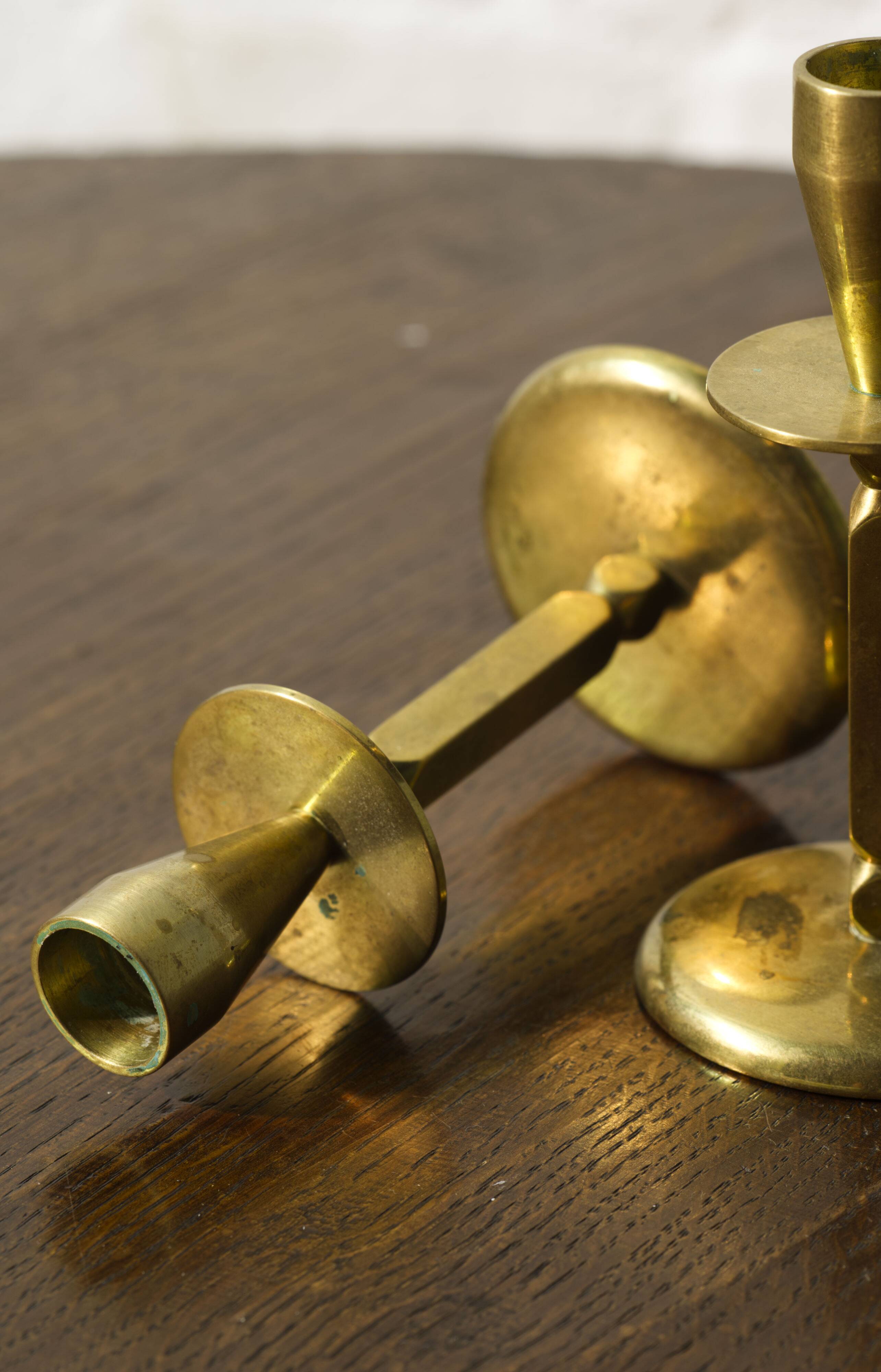 2x Mid century brass candle sticks, Kara Denmark